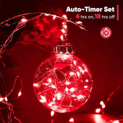 1 Pack 32.8 Ft. Battery Operated Outdoor String Lights with Remote & Timer, LED Red Fairy Lights, Waterproof Twinkle Lights for Bedroom, Dorm, Mason Jar, Wedding, Party, Christmas