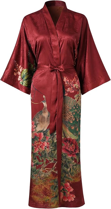 Ledamon Women's Kimono Long Robe - Classic Floral Bathrobe Nightgown