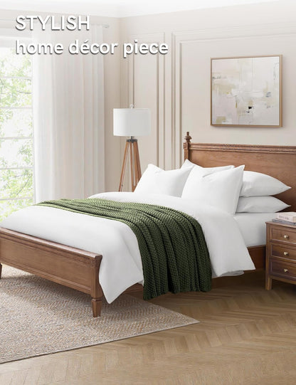 YnM Chunky Cotton Knit Throw Blanket, Cable Knit Throws for Bed Couch Sofa, Comfy & Relaxing, Decorative Piece for Farmhouse Modern Boho Rustic Scandinavian Chic Vibe, Pine Green 50x60 Inches