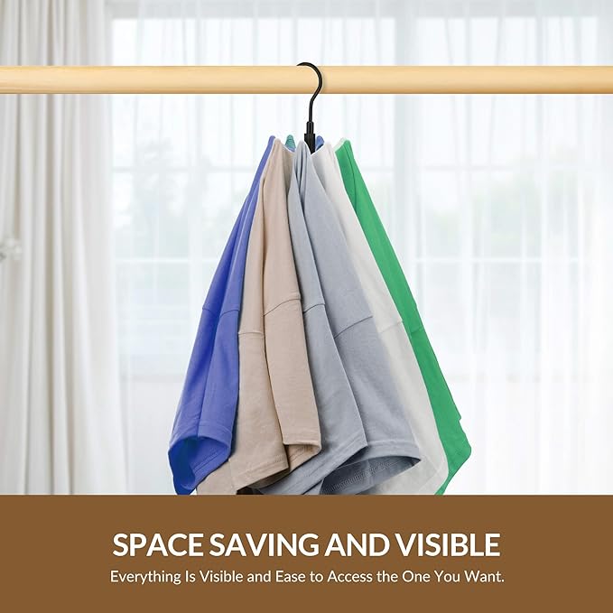 ZEDODIER Space Saving Hangers for Clothes,Rotatable Sturdy Shirt Hangers with 8 Hooks, Non Slip Multiple Shirt Organizer for T-Shirts Sweatshirts Hoodies, Black