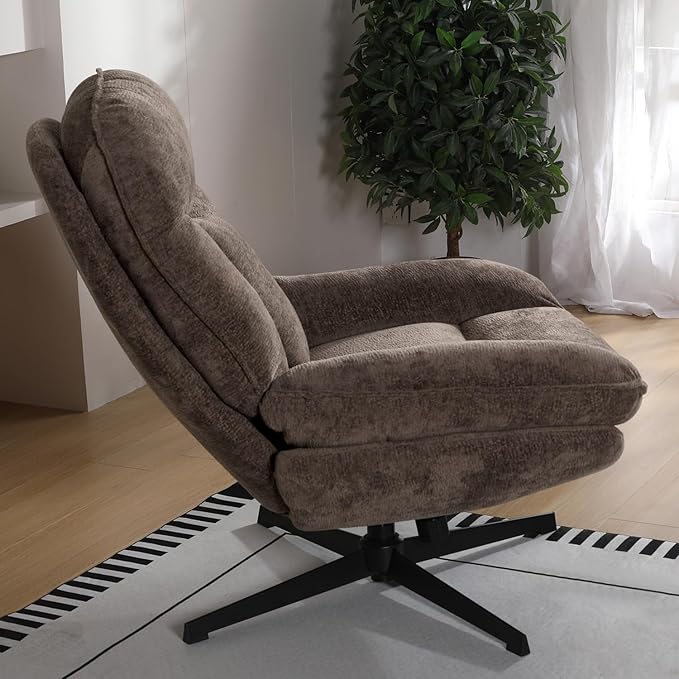 360°Free Swivel Accent Chair Set of 2 for Living Room, Slightly 20°Rocking, 24" High Backrest Upholstered Armchair, Ergonomic Design, Chenille Breathable Soft Fabric Modern Single Sofa, Brown