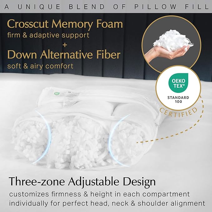 Aricove Bed Pillow for Sleeping, Side Sleeper Pillow for Adults, Queen Size, Adjustable Firm Memory Foam & Soft Microfiber Fill, Neck and Shoulder Support