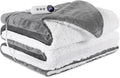 Electric Heated Blanket Throw 50"x60" - Soft Cozy Flannel & Sherpa Fabric Dual-Sided, 9 Heat Settings & 2-10 Hours Auto Off, Warming Heated Throw for Home Office, Machine Washable, Light Gray