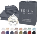 Bella Coterie 7 Piece Luxury Bamboo Viscose Split King Size Sheet Set | 2 Fitted Sheets for Adjustable Beds | 100% Organically Grown | Cooling for Hot Sleepers | 4 Pillowcases [Charcoal Grey]