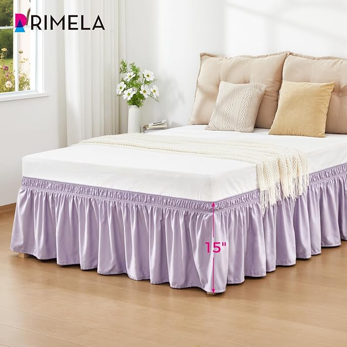 RIMELA Lavender Purple Bed Skirt Queen Size 15 Inch Drop, Wrap Around Elastic Bedskirt, Dust Ruffle for Adjustable Bed Base Machine Washable Easy to Install Bed Skirts