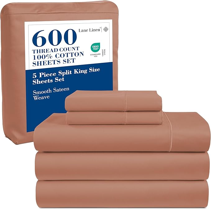 LANE LINEN Twin Bed Sheets Set - 600 Thread Count Set - 100% Cotton Sheets Twin Size Bed Set - Ultra Soft Cotton Bed Sheet Set - Sateen Weave Hotel Sheets - Rose Dawn