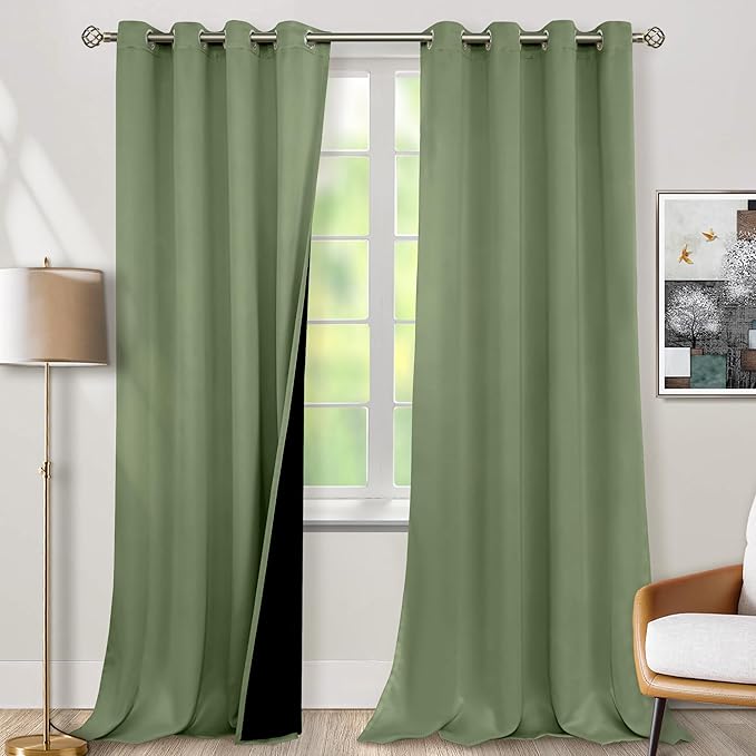 BGment Blackout Curtains 95 Inches Long 2 Panels Set for Living Room, Thermal Insulated 100% Light Blocking Curtains&Drapes, Grommet Soundproof Curtains for Bedroom Window, Each 52 Wide, Grass Green