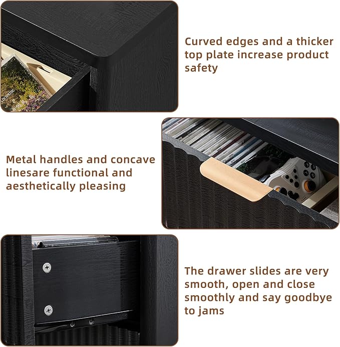 LEYAOYAO Fluted 6 Drawers Dresser for Bedroom Set of 2, 42" Tall Modern Chest of Drawers with Metal Handle, Curved Profile Design,Black Wood Drawer Organizer for Bedroom, Living Room, Hallway