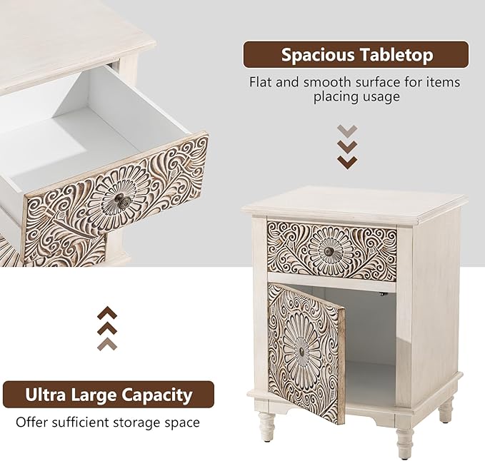 COSIEST 2 Drawers Accent Dresser, Vintage Small Accent Chest with 4 Wood Legs, Free-Standing Buffet Server Nightstand End Table for Bedroom, Living Room, Entryway
