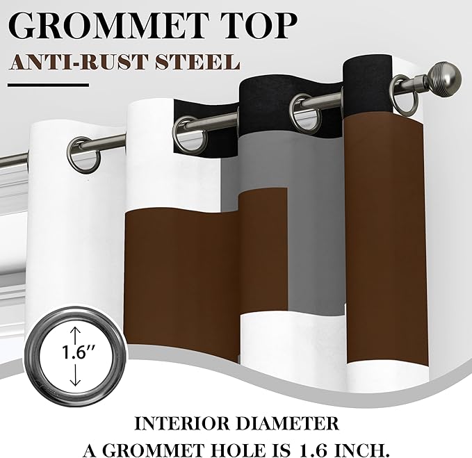 Brown 100% Blackout Curtains for Bedroom 63 inch Long 2 Panels Set Black White Gray Modern Abstract Geometric Black Out Curtains Insulated Room Darkening Window Drapes for Living Room, 52Wx63L
