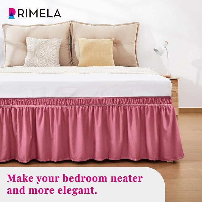 RIMELA Dusty Red Bed Skirt King Size 18 Inch Drop, Wrap Around Elastic Bedskirt, Dust Ruffle for Adjustable Bed Base Machine Washable Easy to Install Bed Skirts