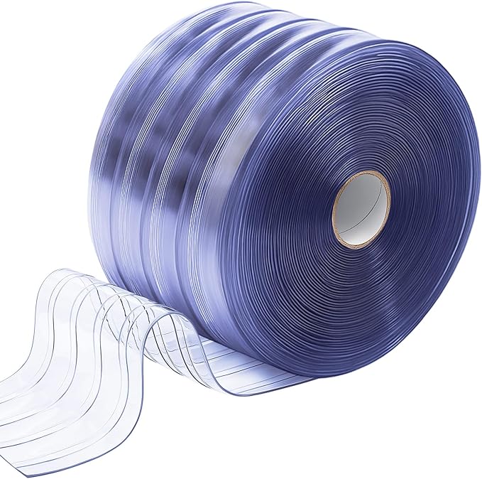 Moukeren Plastic Door Curtain for Winter 200 ft x 8 Inch Thermal Insulated Garage Door Strip Curtains Smooth Waterproof Clear PVC Strip Curtain for Warehouse Freezer, 0.08" Thickness (Striped)