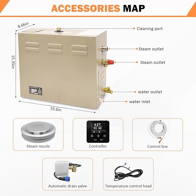 Steam shower generator,18kw Household-Commercial,Steam shower generator kit,with self-draining system,Temperature adjustable 95-131°F,Applicable space 560～735ft3(18KW)