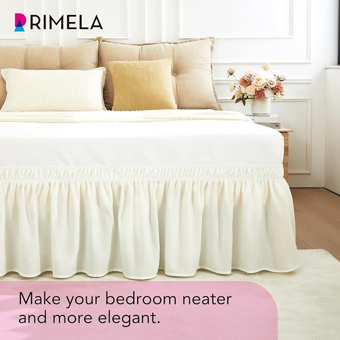 RIMELA Bed Skirts Full Size Ivory White Dust Ruffle 15 Inch Drop, Wrap Around Elastic Adjustable Bedskirt, Bed Skirt for Adjustable Bed Base, Soft Durable Fabric Machine Washable Easy to Install