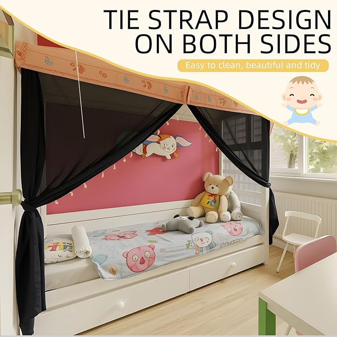 4 Corners Mosquito Net for Mosquiteros para Camas Bed Canopies Netting Bed Drapes Rectangular Mosquito Mesh for Camping Home Outdoor Travel(Black,L79 X W47 X H59 Inch,1 Opening)
