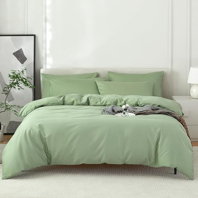 Duvet Cover Queen Size 100% Egyptian Cotton Duvet Cover Set,1600 Thread Count Feel Super Soft Comfortable Chic Lightweight 3 PCs Home Bedding Set (sage Green, 90''x90''