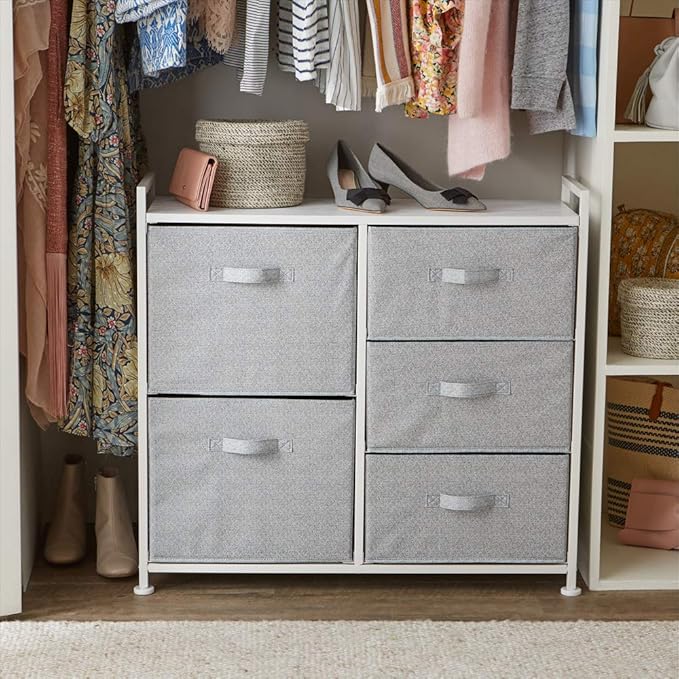 Amazon Basics Closet Organizer Drawers with 5-Fabric Storage Units, White