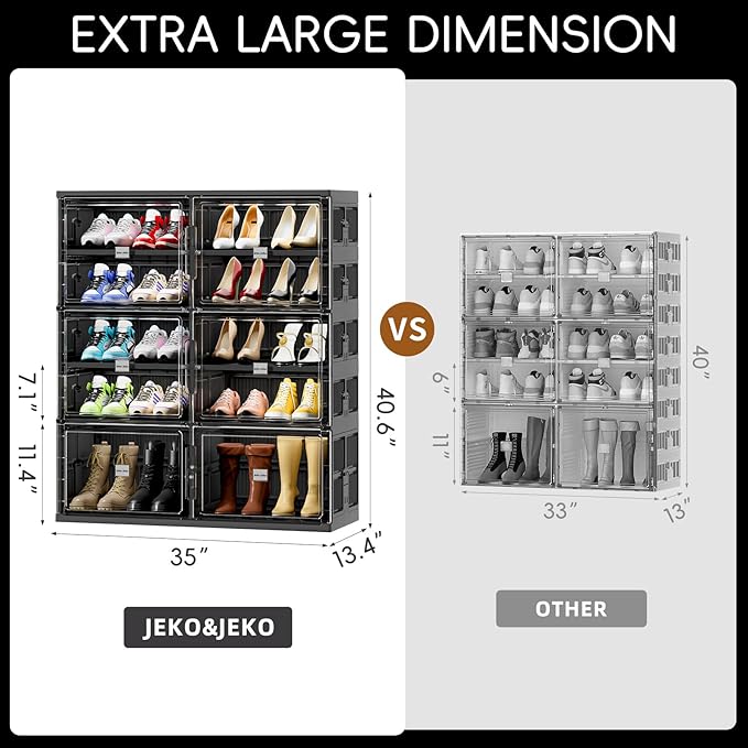 JEKO&JEKO 5 Tiers Foldable Boot Storage Shoe Rack Cabinet for Closet Entryway, Large Collapsible Shoe Organizer with Magnetic Doors (Black)