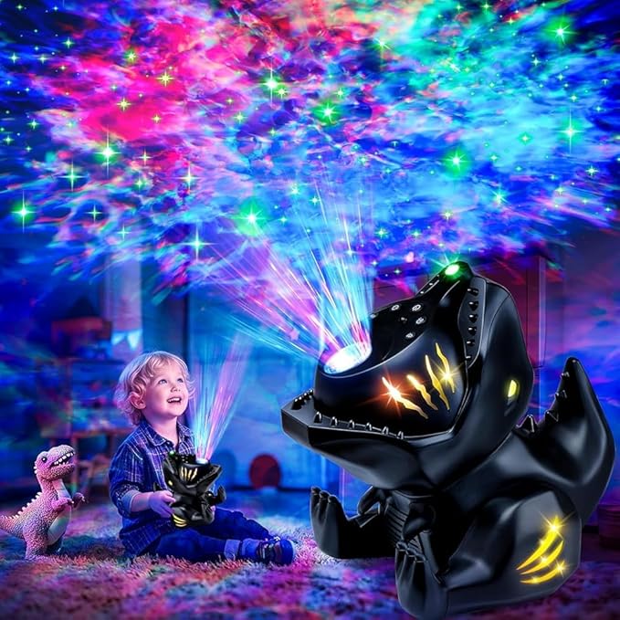 PIKOY Dinosaur Night Light & Sound Machine Baby | 22 White Noises+18 RGB Colors Galaxy Light Projector & Soothing Music | Bluetooth Speaker+Remote+Timer White Noise Machine | Dinosaur Gifts for Boys