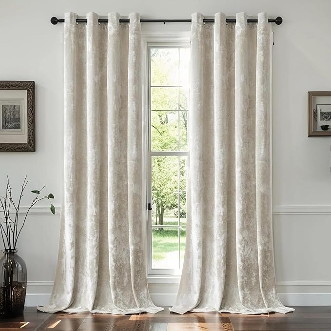 SMILETIME Ivory White Crushed Velvet Curtains 52x84 inch Luxurious Thermal Insulated Soundproof Drapes for Living Room Bedroom Office Soft and Durable Light-Filtering Window Treatments, 2 Panels