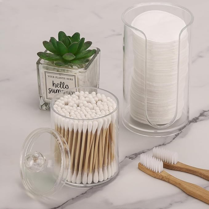 LoveBB 3oz-5oz Bathroom Cup Dispenser with 10oz Qtip Holder Dispenser, Small Disposable Paper Cup Holder Bathroom Accessories for Rinsing/Mouthwash Cups, Clear