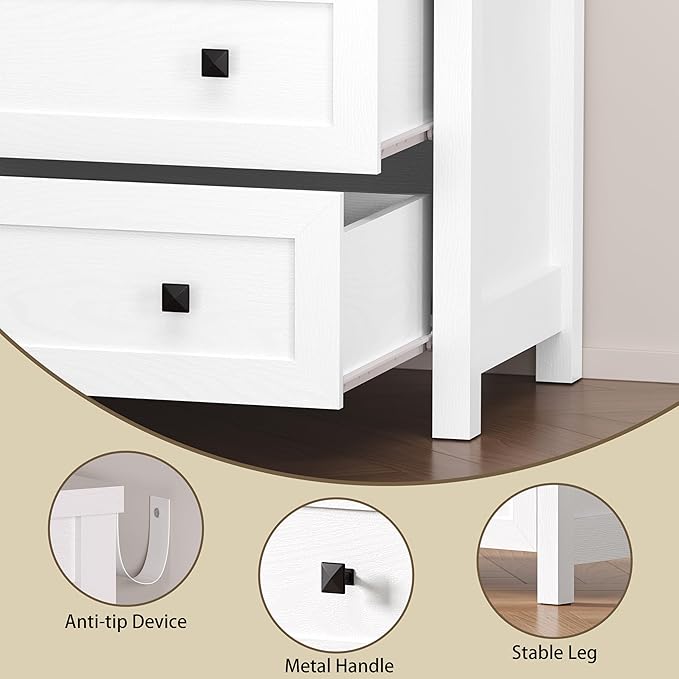 3-Drawer Dresser, Small Wooden Chest of Drawers with Metal Knobs, Water-Resistant Top, Storage Organizer with Anti-Tip Kit for Bedroom, Nursery, Living Room