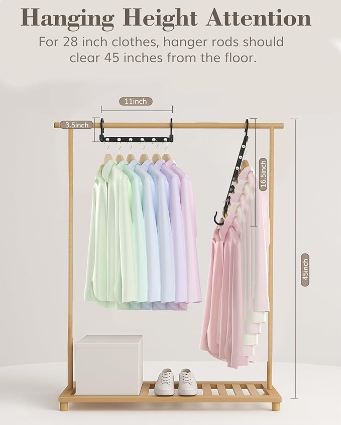 Space Saving Hangers for 48 Clothes, Reinforced Collapsible Hangers with 360° Swivel Hook, Hanger Hooks Space Saver for Closet Organizers and Storage, Dorm Room Essentials, Fully Assembled, Black