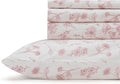 Linen Home 100% Cotton Printed Percale Sheets California King Size, Deep Pocket, 4 Pieces Set-1 Flat, 1 Deep Pocket Fitted Sheet and 2 Pillowcases, Crisp Cool Bed Linen, Mauve Botanical Floral
