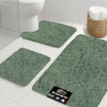 GORILLA GRIP Bathroom Rug Sets 3 Piece, Bath Mat Set and Oval Toilet Base with Rubber Backing, Plush Absorbent Shaggy Chenille Washable Mats, Includes 24x19.5, 24x17 and 36x24 Inch Rugs, Sage
