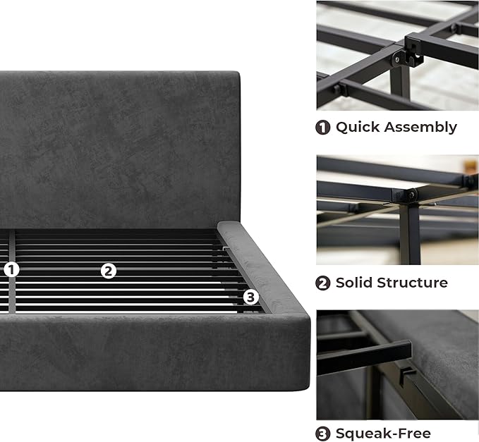 RECCI Cloud Full Size Bed Frame with Ergonomic Angled Foam Cushioned Headboard, Minimalist Design Platform Bed Frame, No Box Spring Needed, Easy Assembly (Moon Grey)