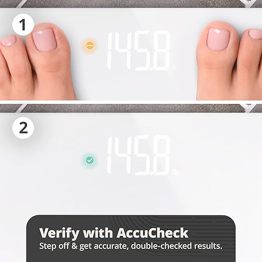 Greater Goods Digital AccuCheck Bathroom Scale for Body Weight, Capacity up to 400 lbs, Batteries Included, White