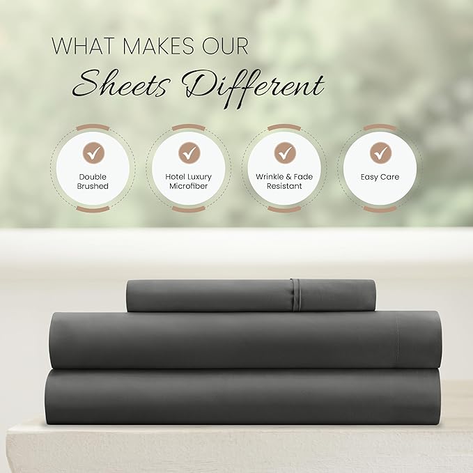 Linen Market Bed Sheets for Twin Size Bed (Gray) - Sleep Better Than Ever with These Soft and Cooling Twin Sheets - Deep Pocket Fits 16" Thick Beds - 3 Piece Twin Sheet Set