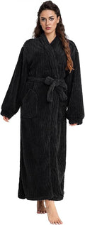 Artfasion Womens Long Fleece Robe - Warm Soft Floor Length Flannel Bathrobes for Winter Thicker Long House Coat with Pockets