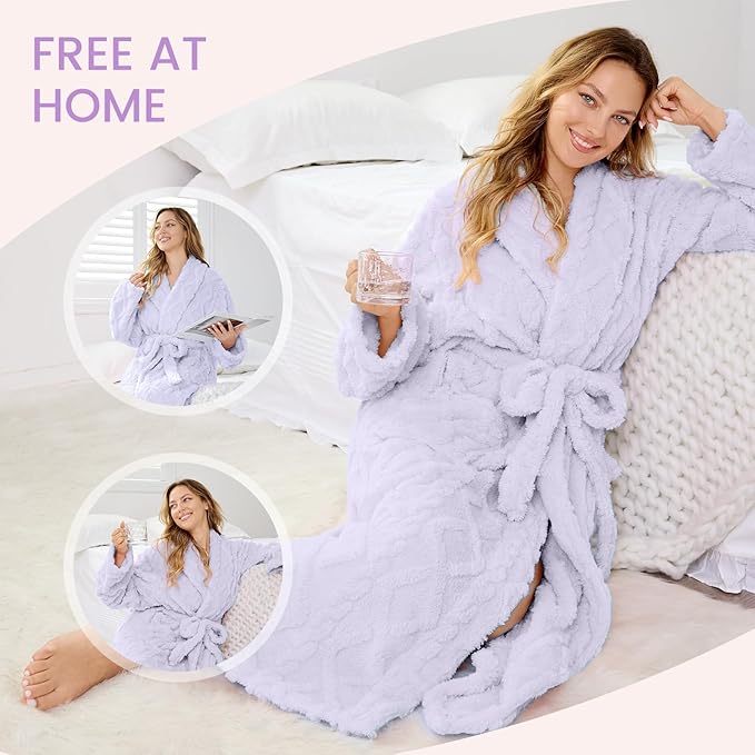 MIZZEO Microfiber Robes for Women, Cozy Soft Warm Plush Women Robe Plush Long Bathrobe