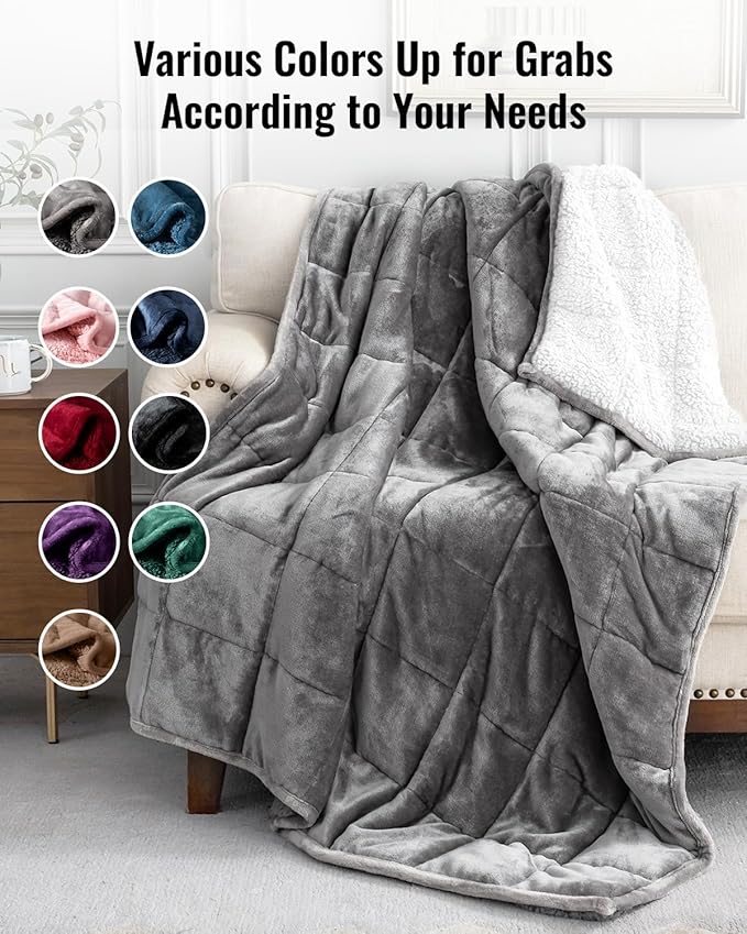 Uttermara Weighted Blanket Queen Size 20lbs 60x80 inches, Cozy Sherpa Weighted Blankets with Soft Plush Fleece, Warm Snuggle Thick Heavy Blanket Great for Sleep Calming, Grey White