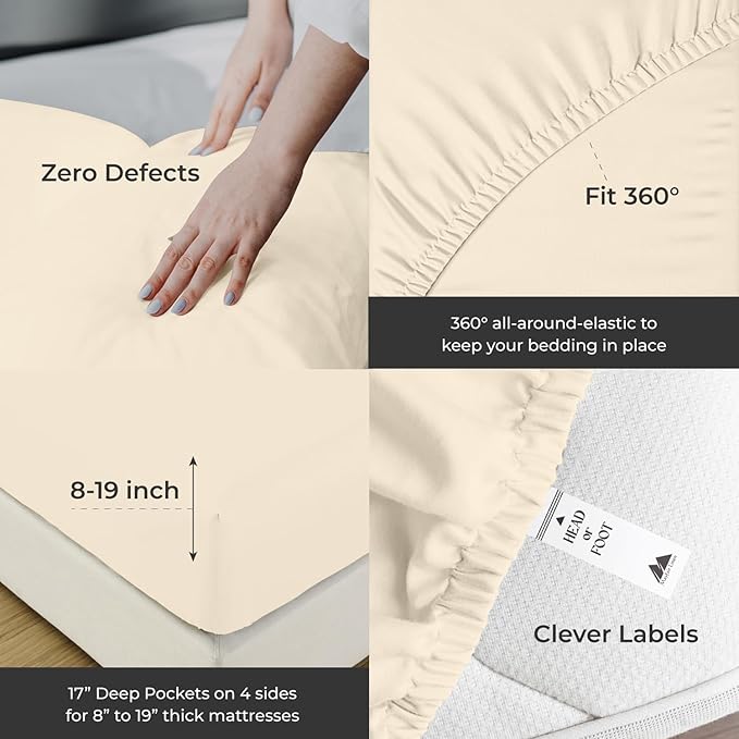 Mayfair Linen 100% Egyptian Cotton King Sheets Set - 2000 Series Luxury Sheets King Size Bed Set, Silky Soft & Cooling, Sateen Weave 17" Extra Deep Pocket Hotel Collection Sheet (4 Pc, Ivory)