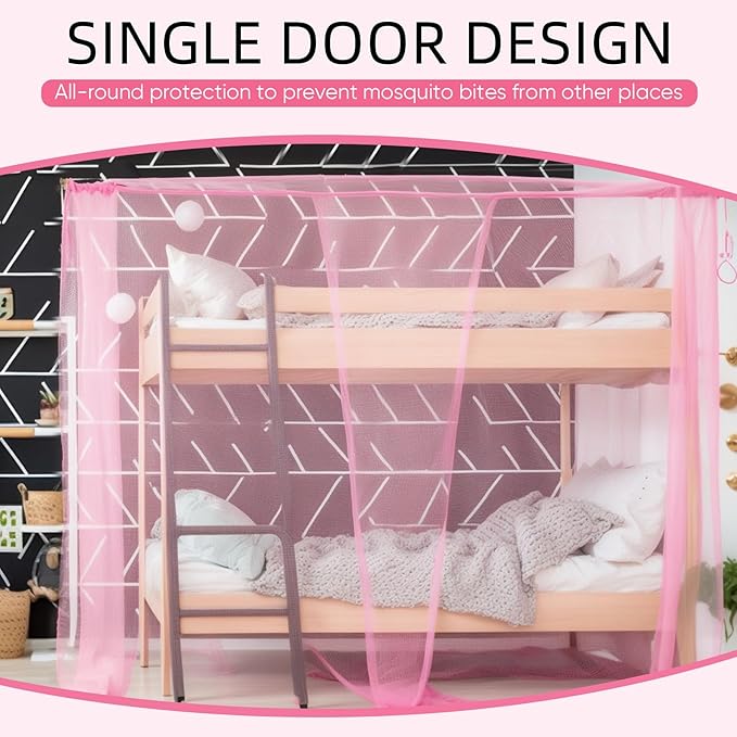 4 Corners Mosquito Net for Mosquiteros para Camas Bed Canopies Netting Bed Drapes Rectangular Mosquito Mesh for Camping Home Outdoor Travel(Pink,L75 X W59 X H67 Inch,1 Opening)