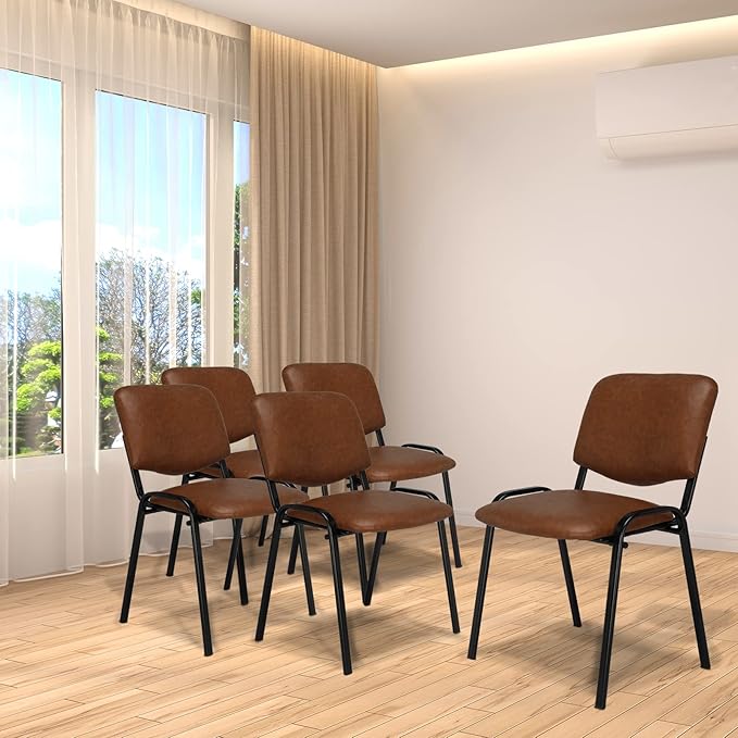VINGLI Rustic Waiting Room Chairs - 5-Pack PU Church & Conference Room Stackable Chairs, Office Guest & Reception Chairs for Meeting, Office Lobby, Simple & Space-saving