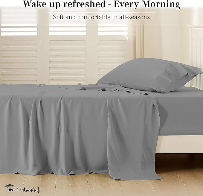URBANHUT 800 Thread Count 100% Cotton Damask Twin Size Sheets, 4 Piece Striped Twin Size Bedsheets, Luxury Hotel Sheets Sateen Weave - Better Than Egyptian, 14" Elasticized Deep Pocket- Dark Grey