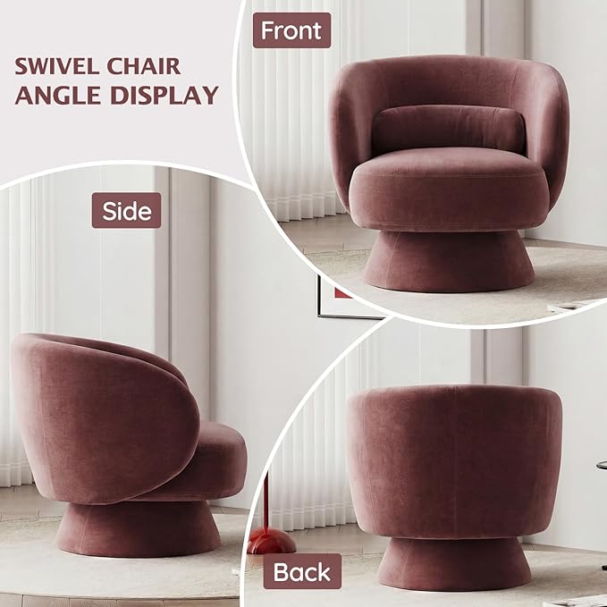 Swivel Accent Chair, Modern 360 Degree Swivel Barrel Chair with Arms & Curved Back and Lumbar Support Cushion, Comfy Round Single Sofa for Small Space, Living Room, Bedroom, Lavender Rayon