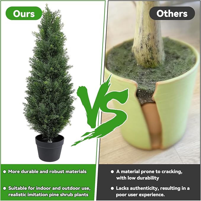 Artificial Topiary Cedar Trees 3FT Tall, Outdoor Indoor Faux Pine Shrubs Plants, Realistic Fake Plants Front Porch Decor, for Front Porch Decor Patio Offices Living Room, Set of 2