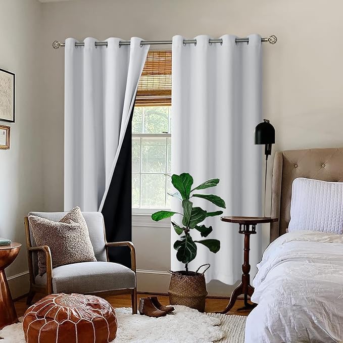 BGment Greyish White 100% Blackout Curtains for Living Room 72 Inch Length 2 Panels, Thermal Insulated Full Light Blocking Energy Save Window Drapes for Nursery Bedroom Darkening, 52 Inch Wide Each