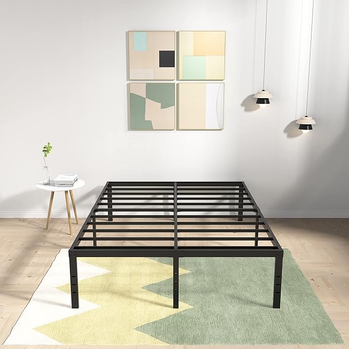 18 Inch Queen Bed Frame Heavy Duty Metal Platform No Box Spring Needed, Maximum Storage, Easy Assembly, Noise Free, Black