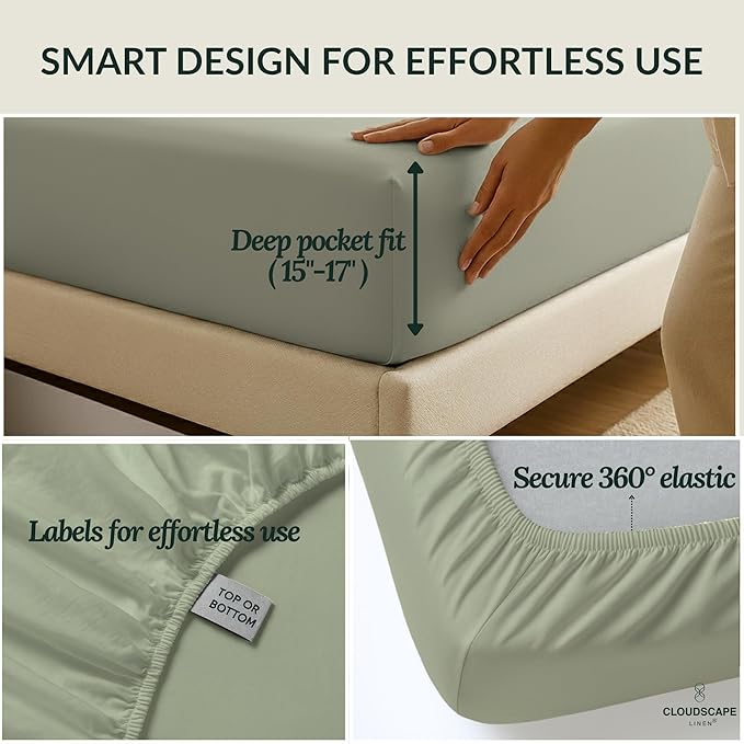 Cloud Scape Linen 100% Egyptian Cotton King Sheets Set – 400 Thread Count, 4-Piece Soft Hotel Quality Bedding Set,Deep Pockets up to 16”, Mineral