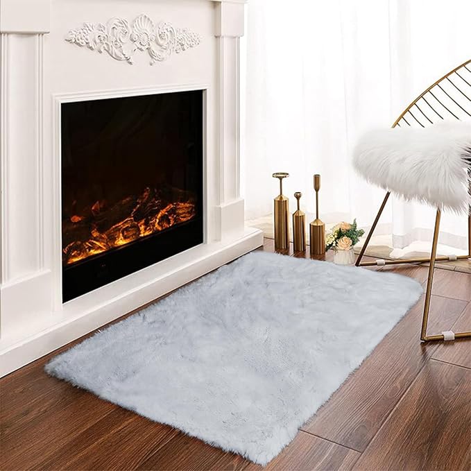 Latepis Small Grey 2x3 Fluffy Rug Washable Rugs Faux Rabbit Fur Shag Gray Rugs Plush Furry Shaggy Rug for Bedroom Dorm Chair Seat Cover Nursery Teen Room