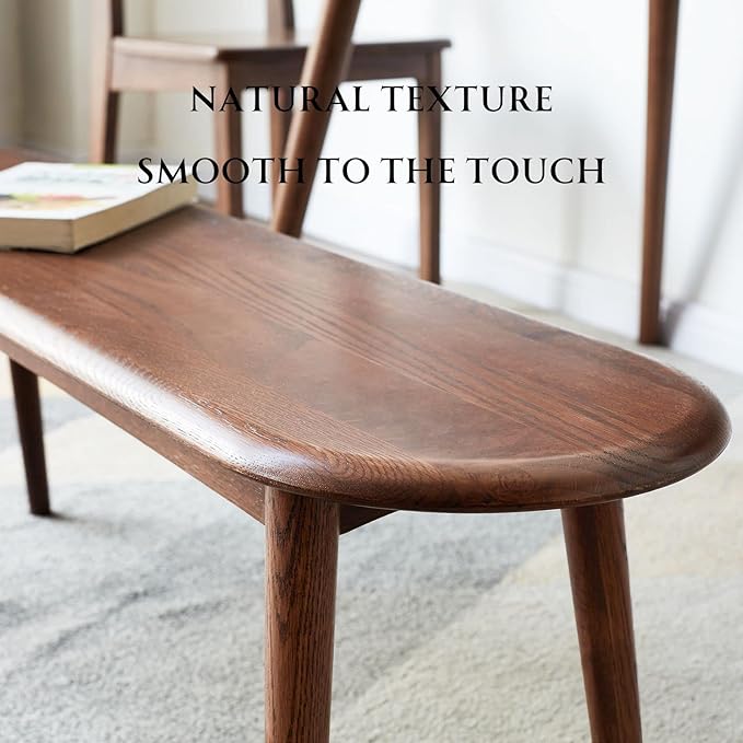 100% Solid Oak Dining Bench, Wood Bench for End of Bed with Rounded Corners, Entryway Benches for Farmhouse, Kitchen, Living Room(Walnut,12" L x 47.2" W x 16.2" H)