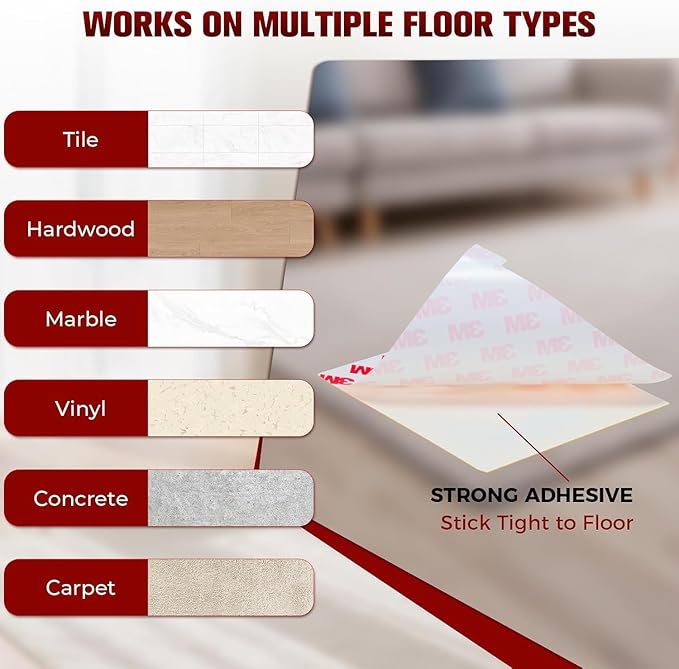 12PC Carpet Tape Double Sided, Heavy Duty Rug Tape for Hardwood Floors, Non-Slip Carpet Adhesive Tape for Area Rugs, Strong Grip