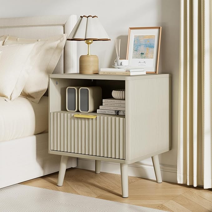 LYNSOM Fluted Dresser and Nightstand Sets 3 Piece, 8-Drawers Dresser and 1-Drawer Nightstands Set of 2, Wood Bedroom Furniture Set for Home, Bedroom, Hallway, Beige
