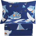 JSD Blue Shark Surfing Kids Sheet Set Twin Size, 3 Piece Nautical Printed Microfiber Sheets Deep Pocket