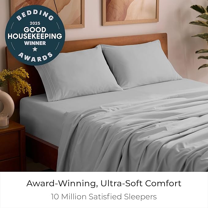 Mellanni Twin Sheet Set - 4-Piece Iconic Collection Bedding, (Including 2 Pillowcases), 16-Inch Deep Pocket, Easy Care, Extra Soft, Cooling Sheets, Brushed Microfiber - Light Gray